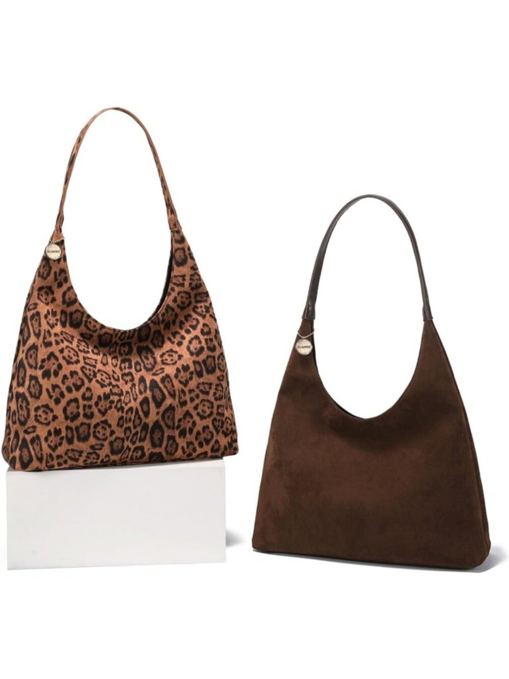 Chic Faux Suede Slouchy Hobo Tote Bag for Women - Large Brown Purse, Stylish - Picture 8 of 9
